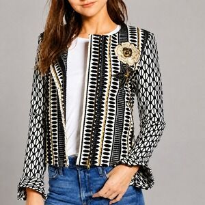MISA Los Angeles NEW Noemie Rose Embroidrered Tweed Jacket SZ Medium Boho Preppy